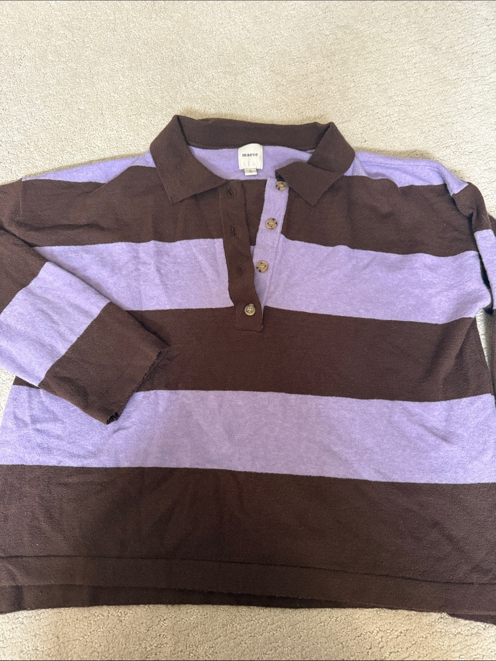 Maeve Purple and Brown Bold Stripe Polo Top